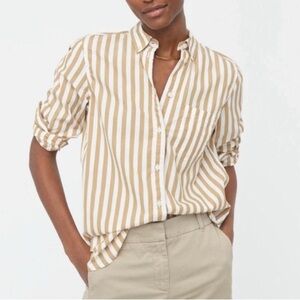 J. Crew Women's Tan and White Striped Button-Down Shirt NWT - 10